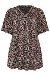 YOURS Plus Size Black Floral Pleat Top | Yours Clothing 5