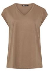 YOURS Curve Natural Brown V-Neck Basic T-Shirt