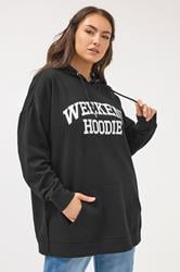 YOURS Plus Size Black 'Weekend Hoodie' Slogan Hoodie | Yours Clothing 3