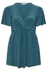 YOURS LONDON Curve Teal Blue Knot Detail Front Top