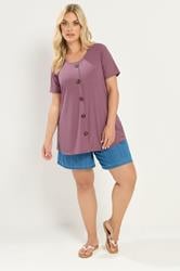 YOURS Plus Size Pink Button Front Ribbed Swing Top | Yours Clothing 1