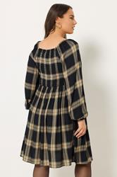 YOURS Plus Size Black & Brown Check Shirred Mini Dress | Yours Clothing 2