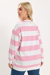 YOURS Plus Size Pink & White Stripe Sweatshirt | Yours Clothing 2