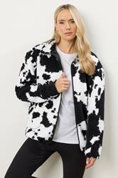 LTS Tall Black Cow Print Zip Fleece Jacket | Long Tall Sally 3
