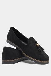 Black Faux Suede Tassel Slip On Loafers In Wide E Fit | Yours Clothing 4