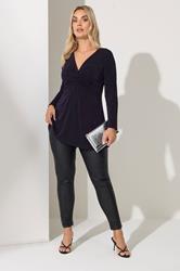 YOURS LONDON Plus Size Purple Metallic Knot Front Top | Yours Clothing 1