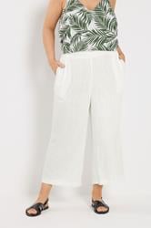 YOURS Plus Size White Linen Cropped Wide Leg Trousers | Yours Clothing 3