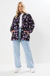 YOURS Plus Size Black Floral Zip Through Fleece Jacket | Yours Clothing 1