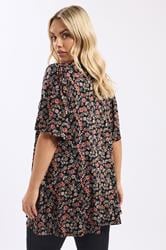 YOURS Plus Size Black Floral Pleat Top | Yours Clothing 2
