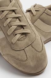 Taupe Brown Low Retro Stripe Trainers In Extra Wide EEE Fit | Yours Clothing 5