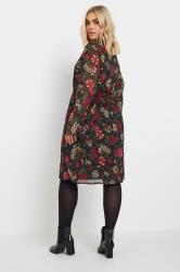 YOURS Plus Size Black & Red Floral Print Chiffon Tie Neck Dress | Yours Clothing 3