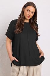 EVANS Plus Size Black Seam Front Jersey Crepe Top | Evans 2