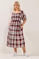 YOURS Plus Size Red Check Shirred Maxi Dress | Yours Clothing 3
