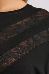 YOURS Plus Size Black Chevron Lace Insert T-Shirt | Yours Clothing 4