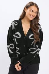 YOURS Plus Size Black Tinsel Bow Cardigan | Yours Clothing 3