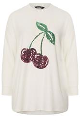 YOURS Curve Cream Cherry Sequin Embellished Jumper