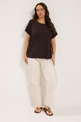 YOURS Plus Size Chocolate Brown Interlock T-Shirt | Yours Clothing 1