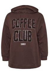 YOURS Plus Size Chocolate Brown 'Coffee Club' Slogan Hoodie | Yours Clothing 6