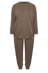 YOURS Plus Size Brown Sweatshirt Jogger & T-Shirt Set | Yours Clothing 6
