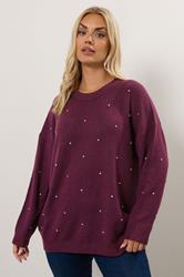 YOURS Plus Size Burgundy Red Diamante Embellished Jumper | Yours Clothing  3