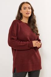 YOURS Plus Size Burgundy Red Drop Shoulder Jumper| Yours Clothing 3