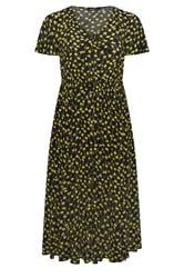 YOURS Curve Black & Yellow Floral Crinkle Maxi Dress