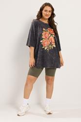 YOURS Plus Size Grey Acid Wash Rose Boxy T-Shirt | Yours Clothing 1