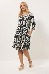 YOURS Plus Size Black Abstract Geometric Tunic Dress | Yours Clothing 1