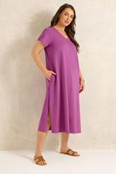 EVANS Plus Size Purple Cotton Midi Dress | Evans 1