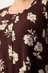 YOURS Plus Size Brown Floral Button Front Ribbed Swing Top | Yours Clothing 4