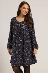 YOURS Plus Size Black Floral Tie Front Textured Dress | Yours Clothing 3