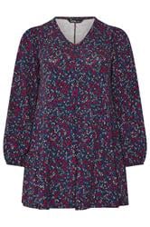 YOURS Curve Red Ditsy Floral Print Pleat Front Top