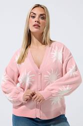 LIMITED COLLECTION Plus Size Pink Sun Balloon Sleeve Knitted Cardigan | Yours Clothing 1