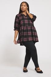YOURS Plus Size Black Check Textured Peplum Top | Yours Clothing 1