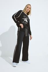 LTS Tall Black Pipe Detail Wide Leg Joggers | Long Tall Sally 3