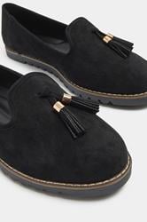 Black Faux Suede Tassel Slip On Loafers In Wide E Fit | Yours Clothing 5