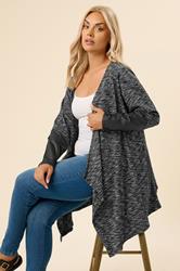YOURS Plus Size Grey Ribbed Faux Leather Sleeve Cardigan | Yours Clothing 1