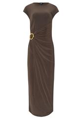 LTS Tall Chocolate Brown Jersey Drape Buckle Midi Dress | Long Tall Sally 1