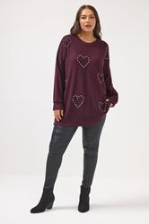 YOURS Plus Size Purple Diamante Soft Touch Jumper | Yours Clothing 1