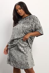 YOURS Plus Size Silver Sequin Embellished Mini Skirt | Yours Clothing 1