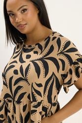 YOURS Plus Size Brown Abstract Frill Sleeve Dress | Yours Clothing 4