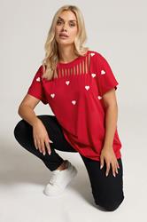 YOURS Plus Size Red Printed Heart Slash Detail Top | Yours Clothing 3