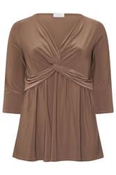 YOURS LONDON Curve Brown Knot Front Top