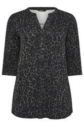 YOURS Curve Dark Green Leopard Print Placket Top