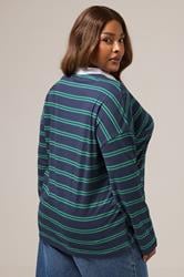 YOURS Plus Size Navy Blue Stripe Rugby Collar Top | Yours Clothing 2