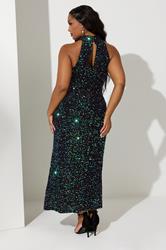 YOURS LONDON Plus Size Black & Green Velvet Sequin Maxi Dress | Yours Clothing 4