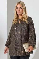 YOURS LONDON Plus Size Gold Sequin Keyhole Top | Yours Clothing 3