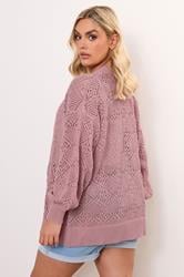 YOURS Plus Size Pink Balloon Sleeve Knitted Cardigan | Yours Clothing 3