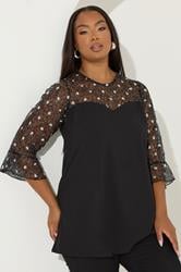 YOURS Plus Size Black Floral Embellished Lace Sweetheart Top | Yours Clothing 3