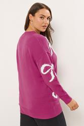 YOURS Plus Size Pink Fluffy Bow Knitted Jumper | Yours Clothing 2